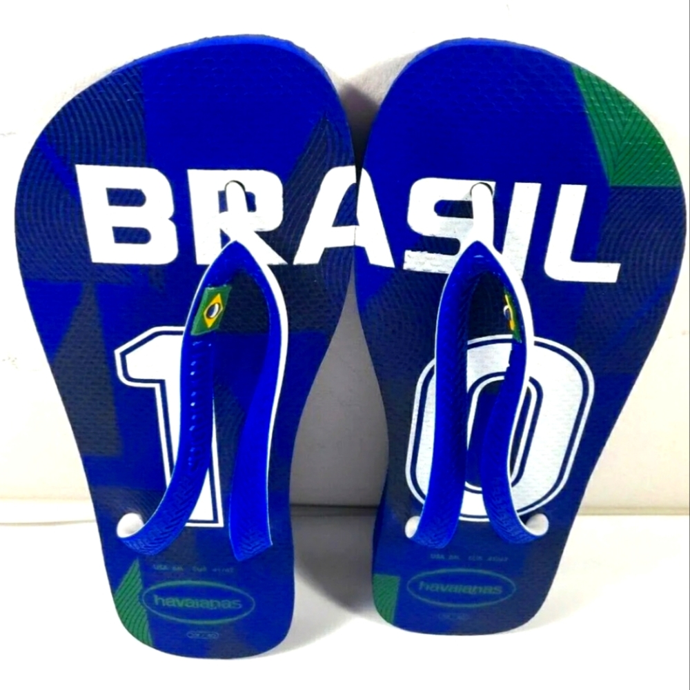 Havaianas Brasil Brazil Neymar #10 Flip Flop Sandals Football Soccer Sz. 8M